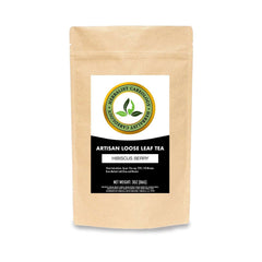 Hibiscus Berry Tea packaging with organic ingredients; refreshing herbal beverage.