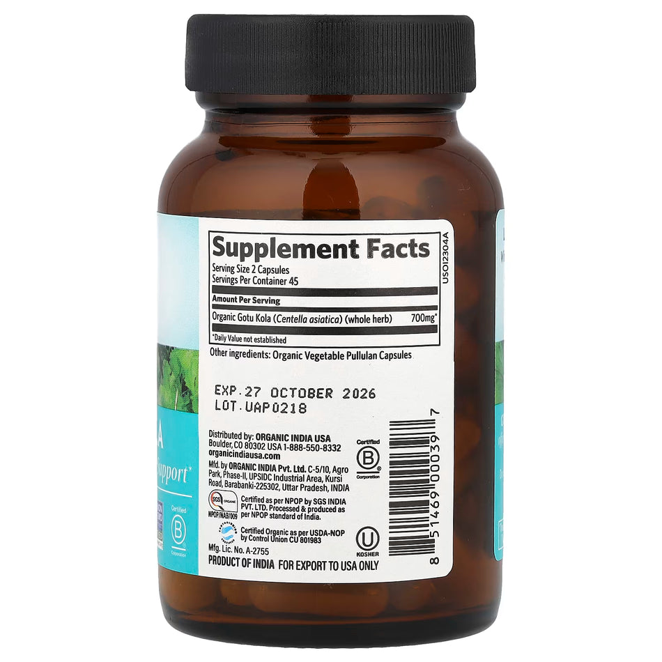 Organic Wellness Supplements with Triple Action Gotu Kola – 90 Vegan Capsules for Stress Relief and vitality