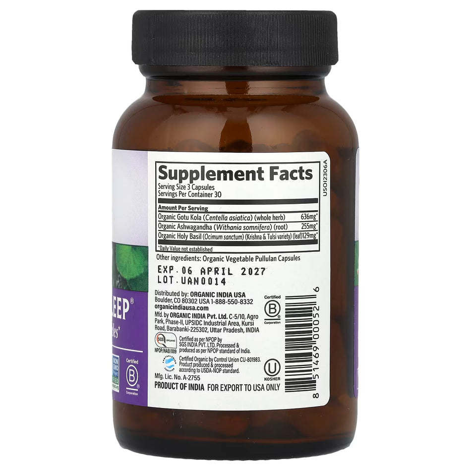 Organic Peaceful Sleep Herbal Supplement - 90 Vegan Capsules for Restful Nights, Calm and Relaxation