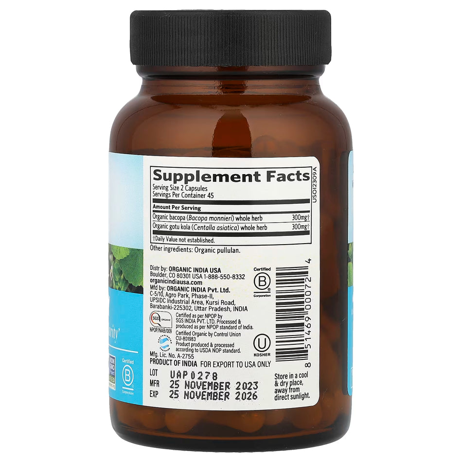 Organic Memory Support - 90 Count Vegan Capsules for Brain Health and Mental Loss