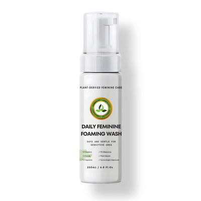 Daily Feminine Foaming Wash bottle for sensitivity with plant-based and herbal ingredients.