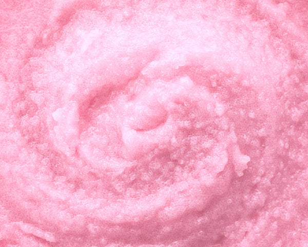 Fleurissent Rose Body Scrub with hydrating pink texture and gentle exfoliating granules.