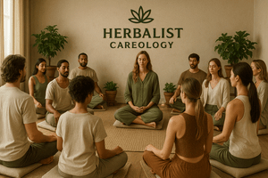 Group in meditation class at Herbalist Careology studio.