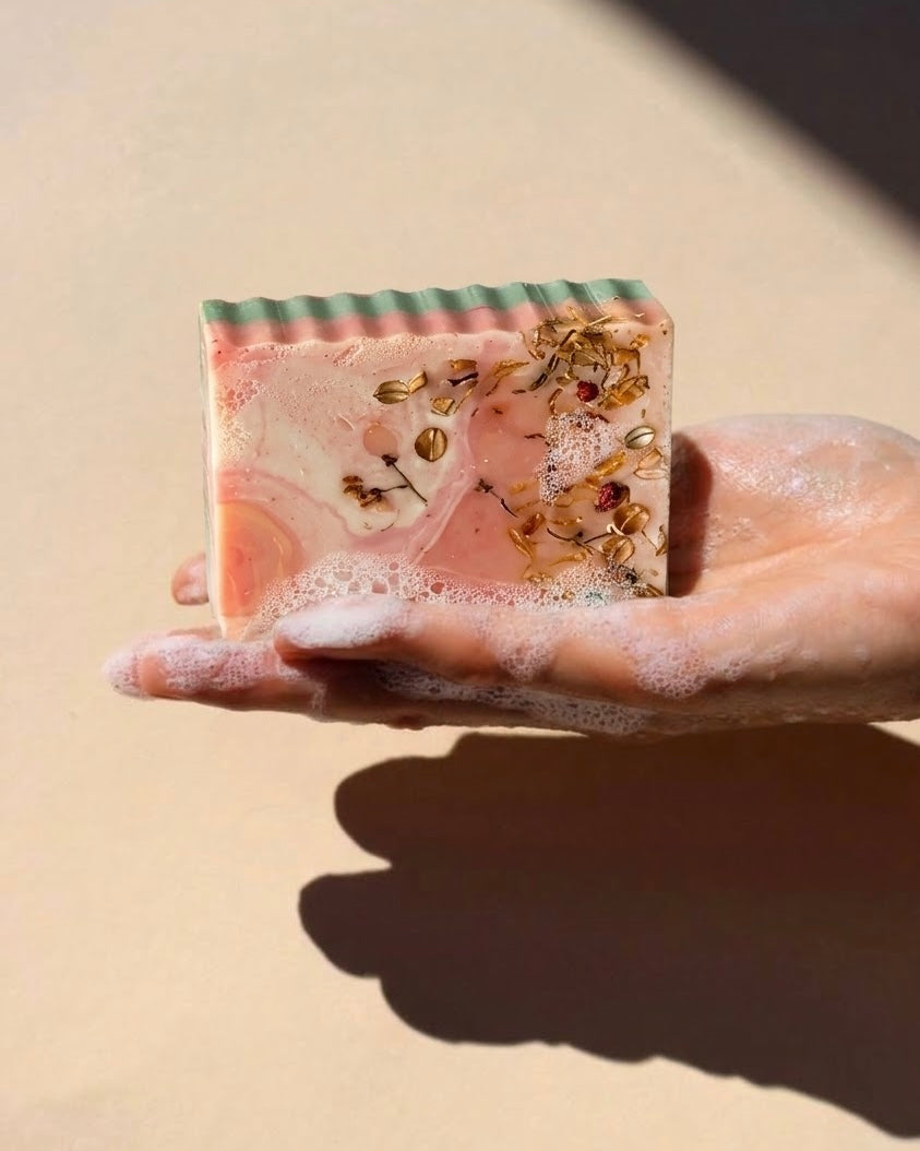 Autumn Air handmade soap bar with fallen leaves and crisp woods scent by Herbalist Careology