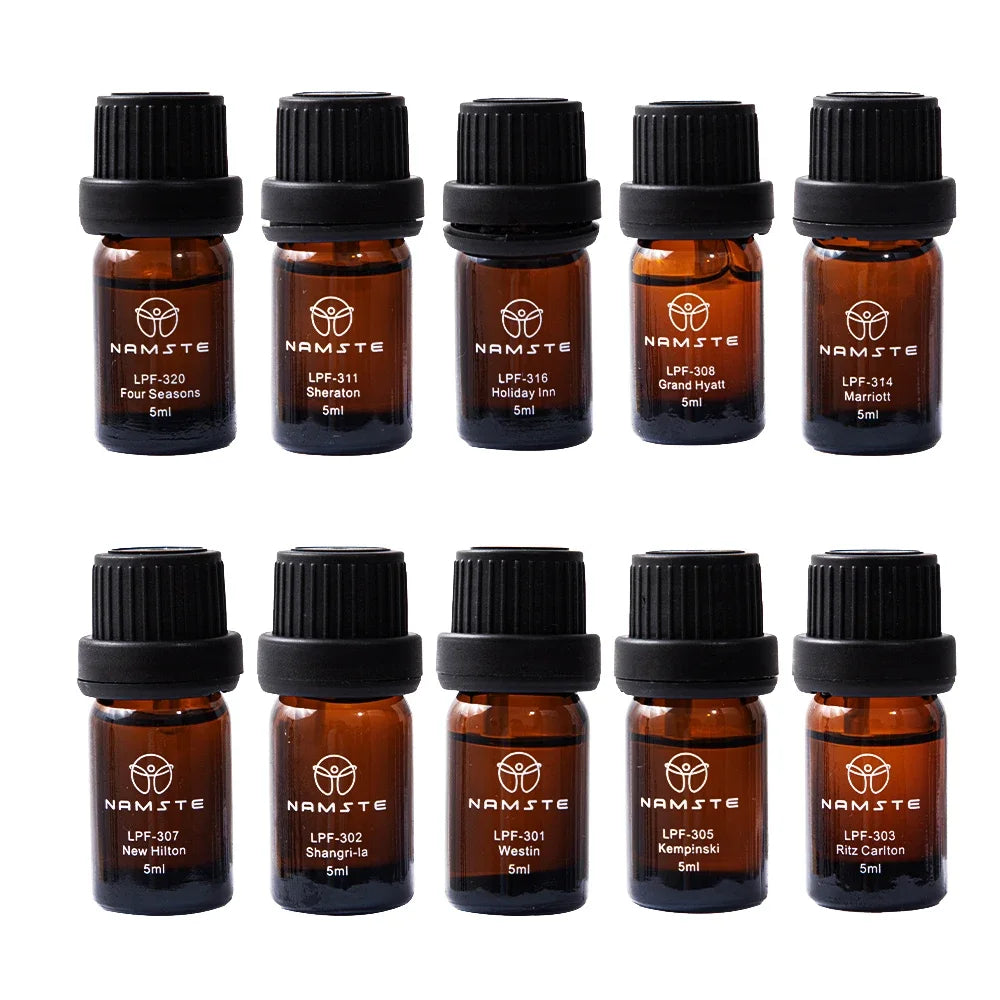 Namste Essential Oil Set of 10 amber bottles, 5ml each, premium essential oil blends for aromatherapy and relaxation