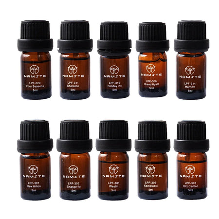 Namste Essential Oil Set of 10 amber bottles, 5ml each, premium essential oil blends for aromatherapy and relaxation