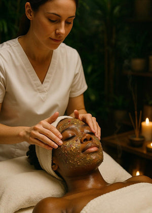 Facial therapy session enhancing skincare absorption and relaxation.