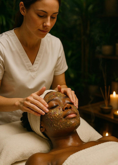Facial therapy session enhancing skincare absorption and relaxation.