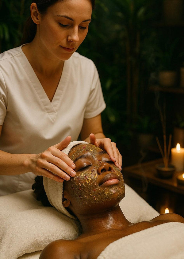 Facial therapy session enhancing skincare absorption and relaxation.