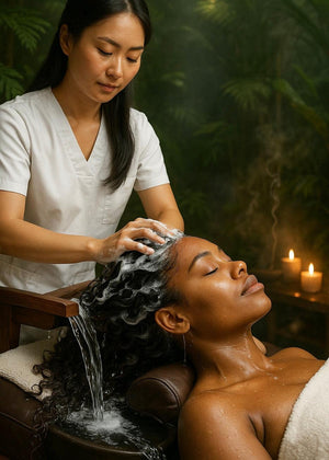 Head Spa scalp treatment with hair mask and neck massage.