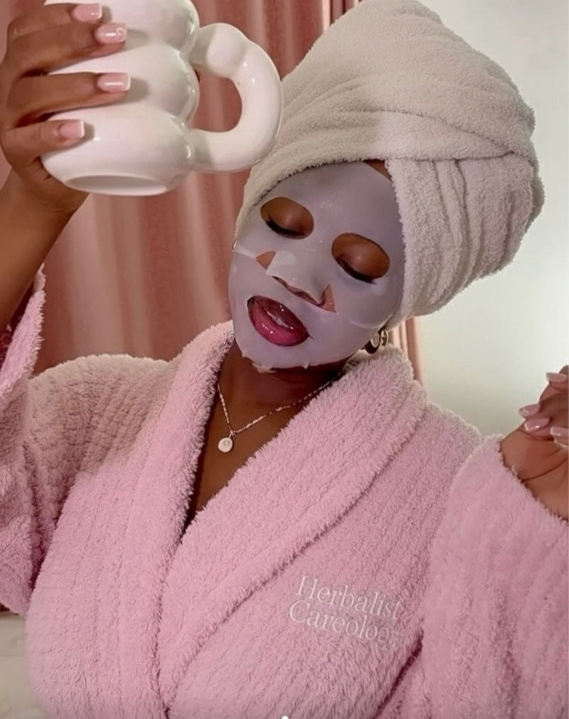 face mask with our signature pink robe